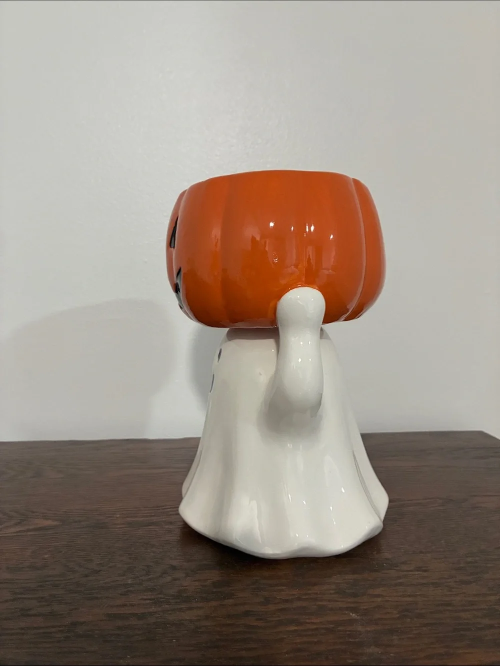 NWT- Hand Painted Ceramic Halloween Ghost & Jack-o-lantern Pumpkin Candy Bowl